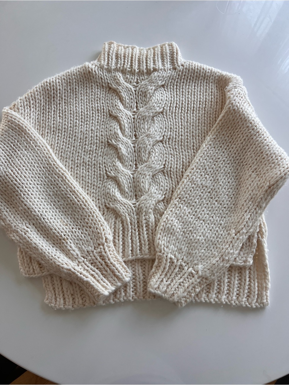 Prologue Cable-Knit Turtleneck Sweater in Cream